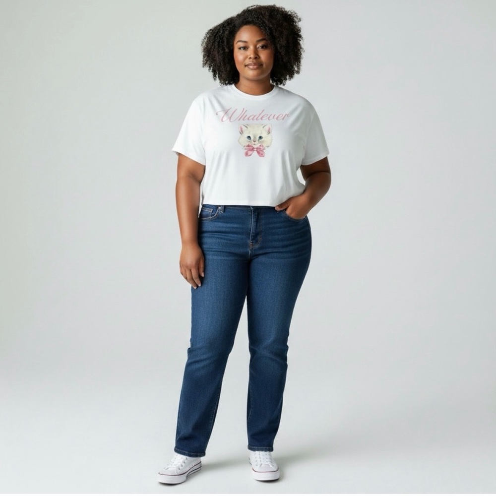 Mighty Fine Sassy Whatever Kitty Crop Tee, Size L, MSRP $25